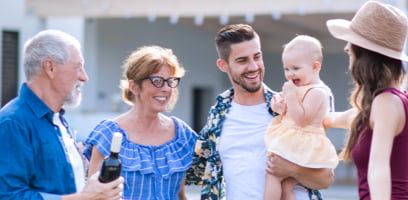 Family enjoys time together outside in the backyard