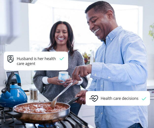 Husband and wife cooking in their kitchen.